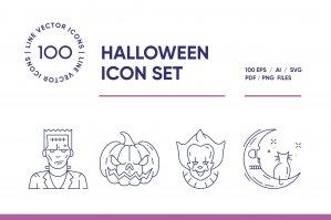 Halloween Line Icon Set