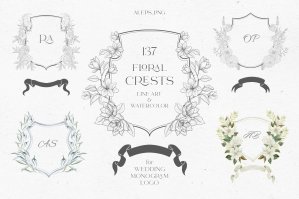 Floral Crests For Wedding And Monogram