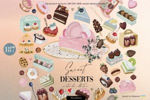 Sweet Desserts Watercolor Collection