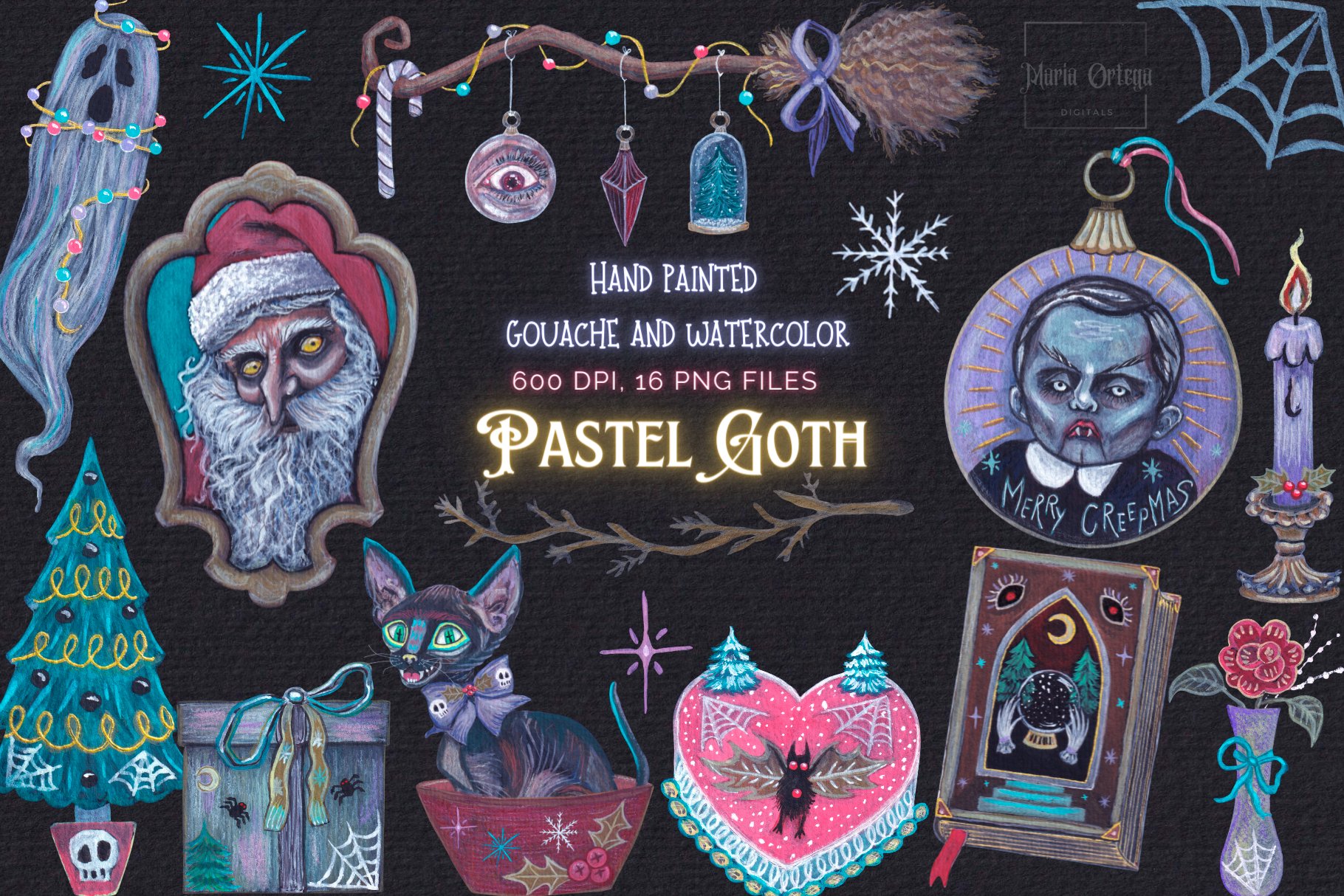 Pastel Goth Halloween Creepy Clipart Set - Design Cuts