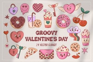 Groovy Valentine's Day Vector Clipart