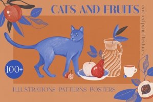 Cats & Fruits Pencil Illustrations