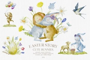 Easter Story - Cute Watercolor Bunnies