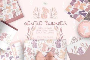 Gentle Bunnies Clipart & Patterns Set