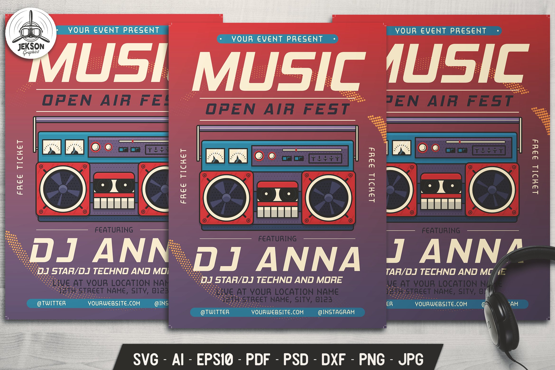 music-flyer-template-with-tape-recorder-design-cuts