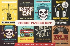 Music Flyers Set Retro Musical Posters