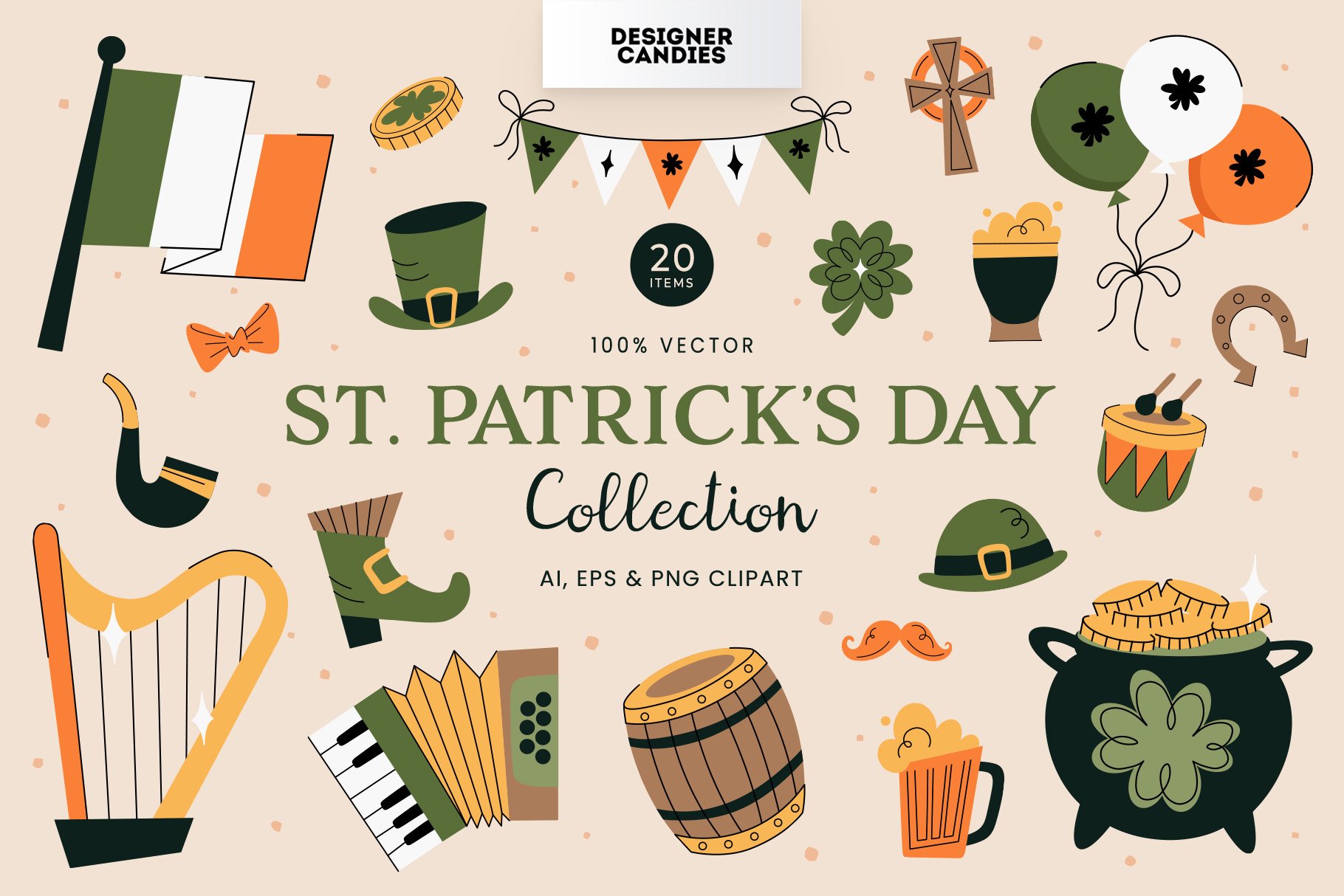 St Patricks Day Clipart Set Vector Art & Graphics