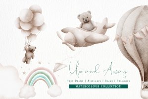 Up And Away Airplane & Balloon Bear Clipart