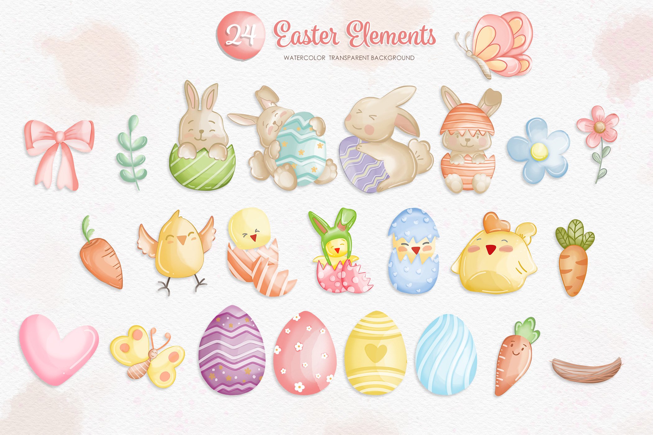 Watercolor Easter Bunny | Easter Egg And Elements