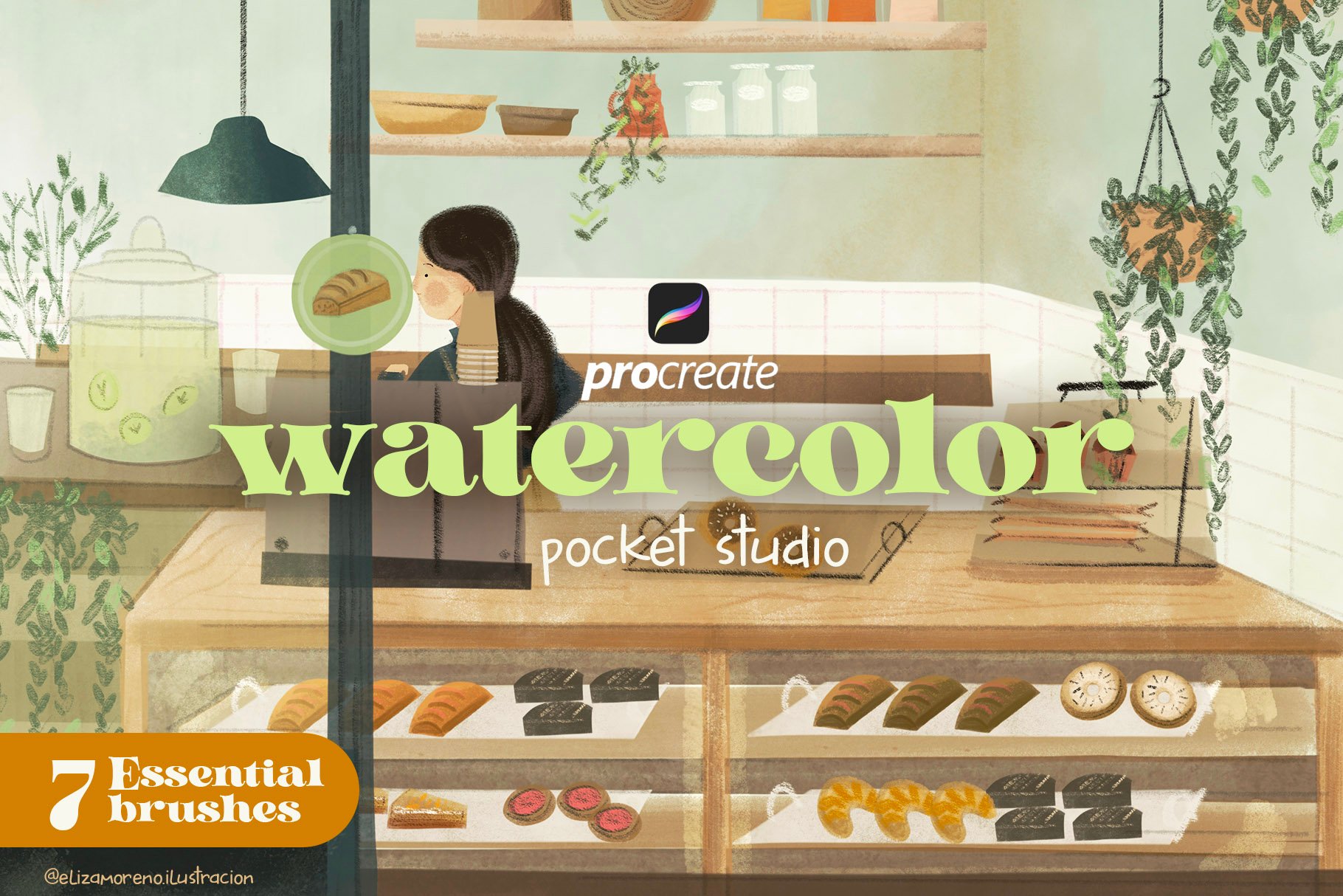 Watercolor brushes set for Procreate By Eliza Moreno Illustration