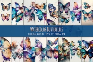 Watercolour Butterflies - 16 Digital Papers