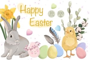 Happy Easter Clipart Set