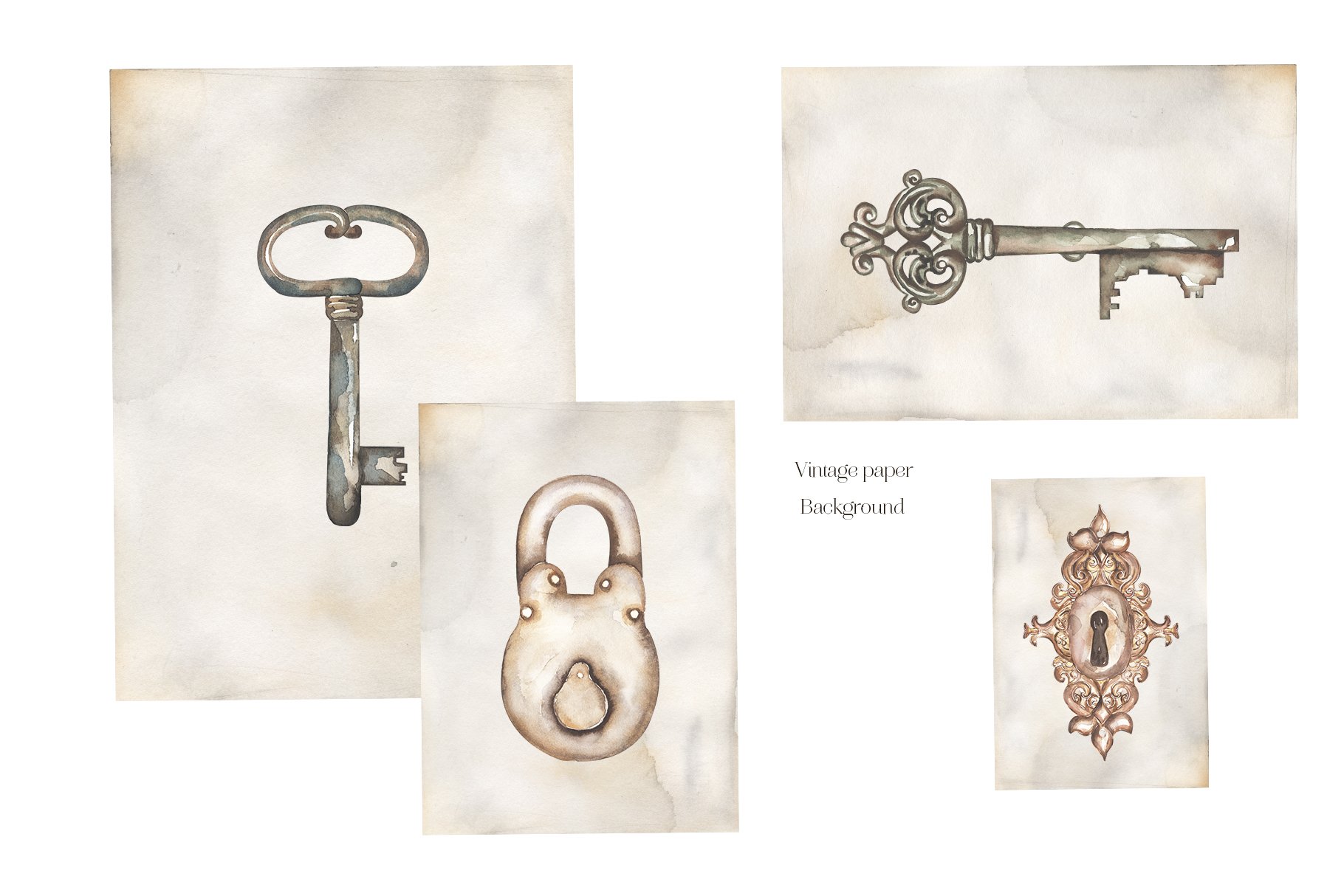 Watercolor Vintage Key Set - Design Cuts