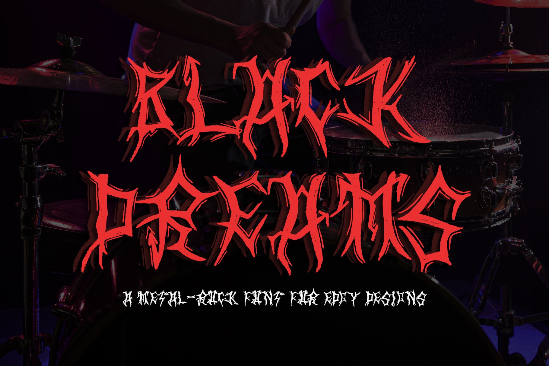 Black metal font "Black Dreams" with a raw and rugged texture.