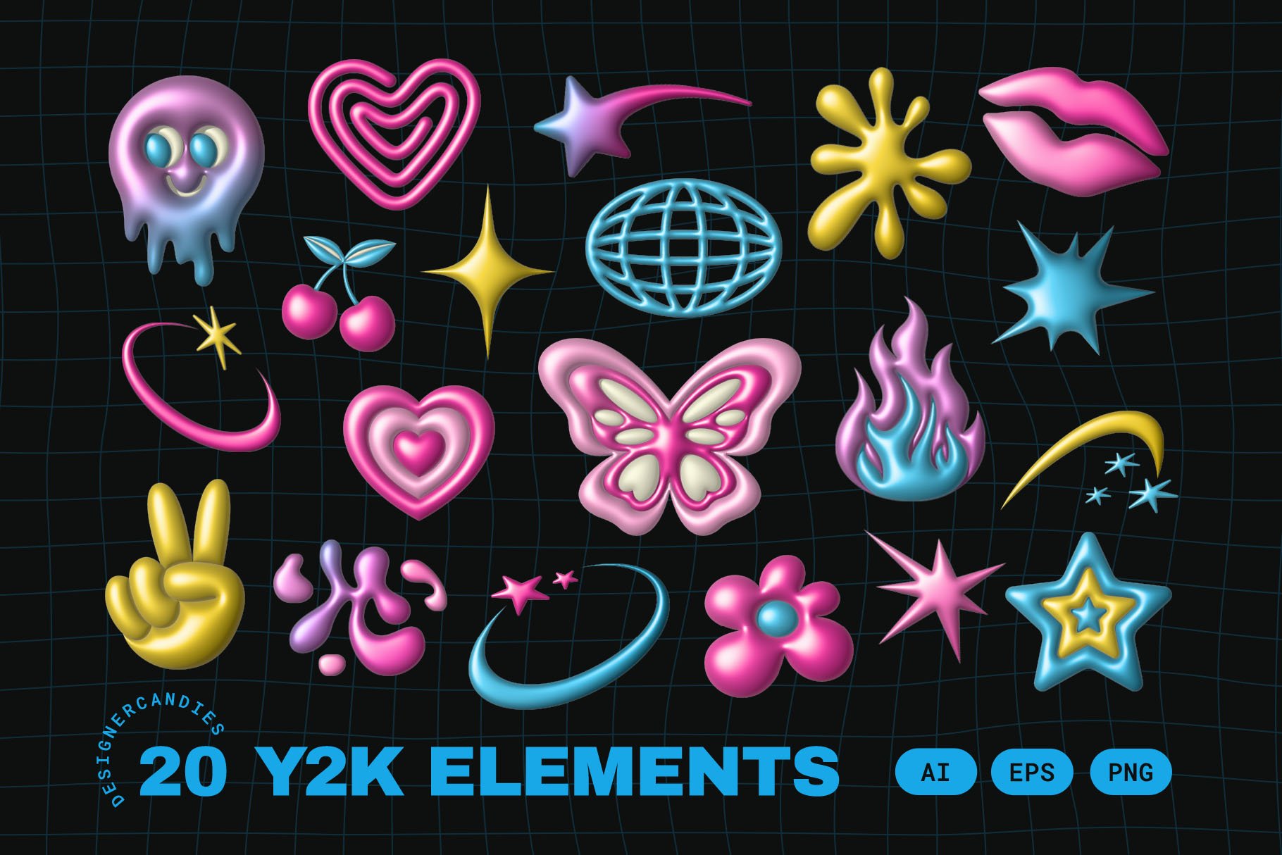 Pink Y2K Stickers Illustration Set – DesignerCandies