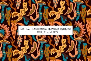 Abstract Mushrooms Seamless Patterns