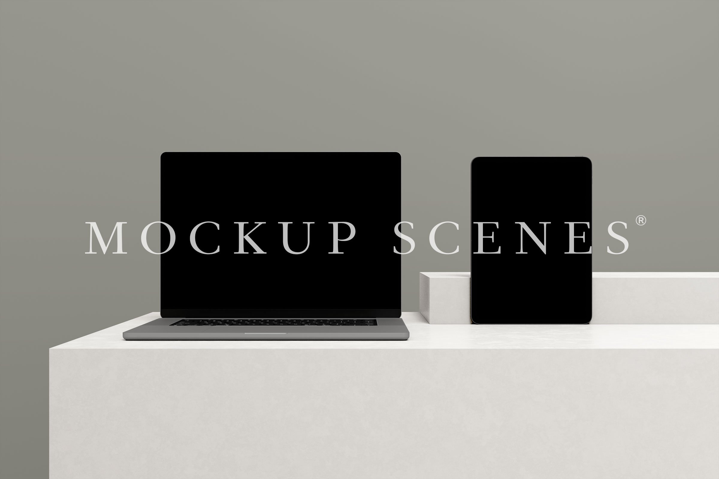 Macbook & iPad Mockup Scene - Studio Setting 2 - Design Cuts