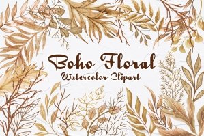 Boho Dried Floral Watercolor Set