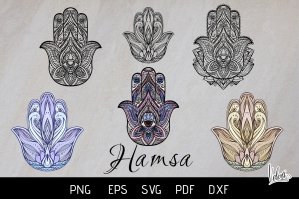 Decorated Hamsa Hands 6 Variations