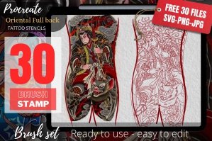 Procreate Oriental Full Back Tattoo Stencil Stamp
