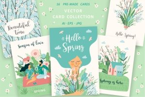 Hello Spring Vector Card Collection