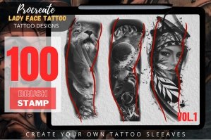 Procreate Lady Face Tattoo Designs Brushset