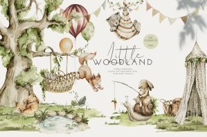Little Woodland Watercolor Cute Baby Animals
