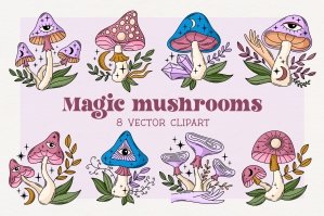 Magic Mushrooms Vector Clipart