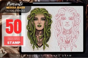 Procreate Medusa Queen Tattoo Stencils Brushset