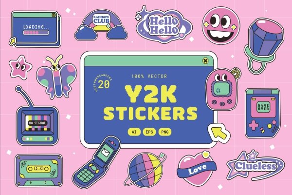 y2k stickers in Ai, Eps, Jpg, Png (2151187)
