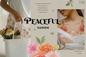 Peaceful Garden Watercolor Flowers Clipart