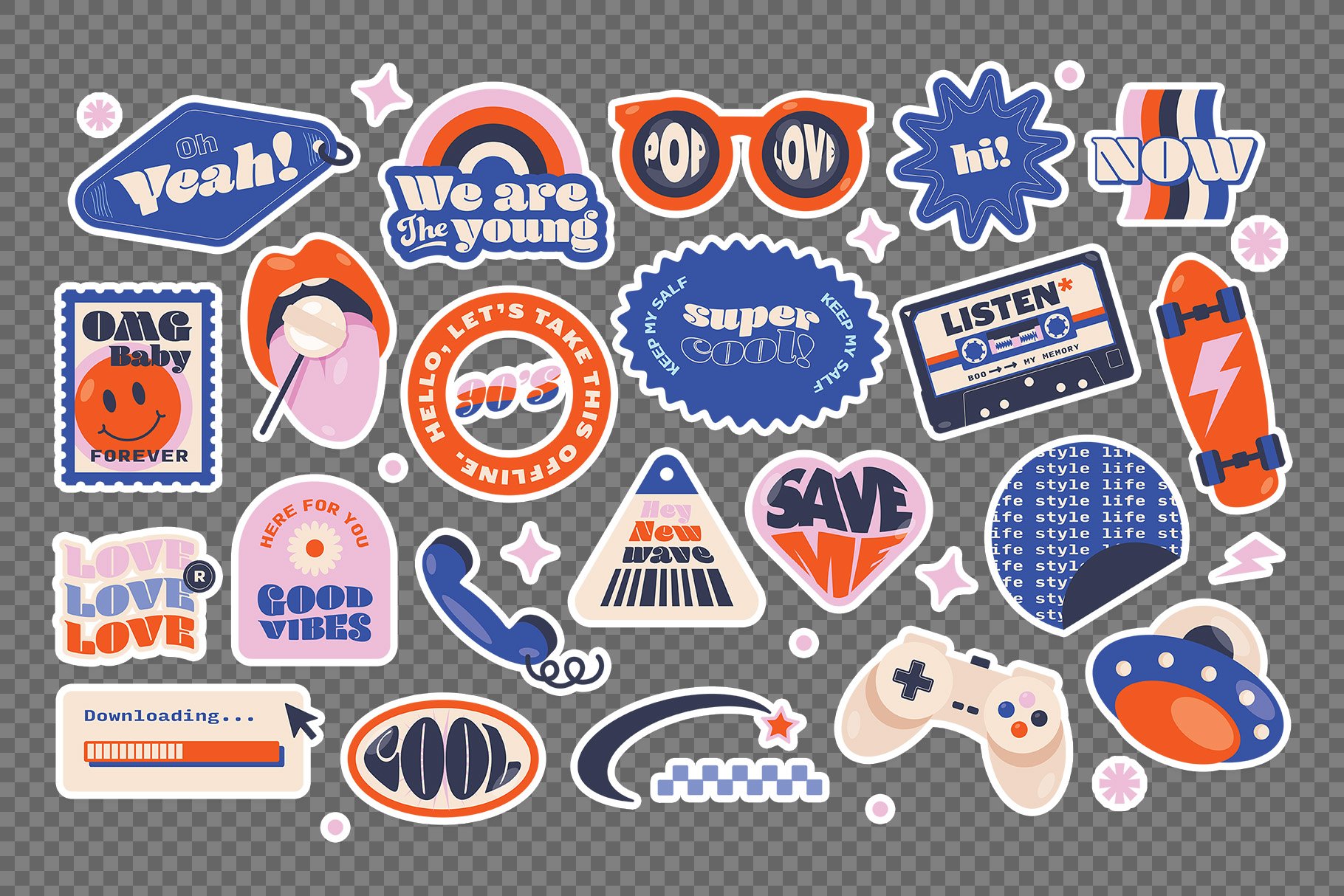 Y2K Stickers Illustration Set – DesignerCandies