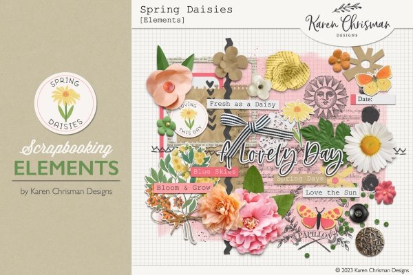 Spring Daisies Scrapbook Stamps & Word Art - Design Cuts