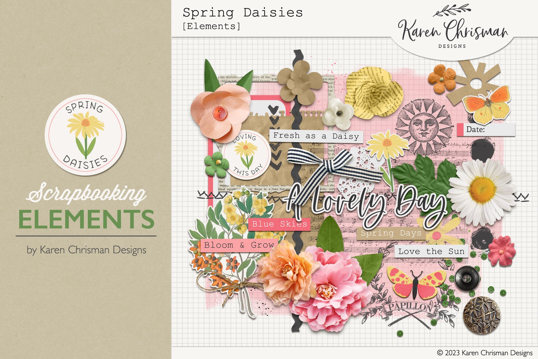 Spring Daisies Scrapbook Stamps & Word Art