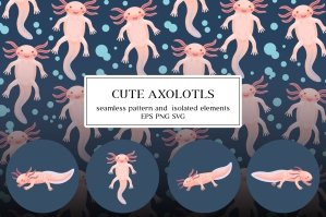 Vector Illustrations Of Cute Axolotls