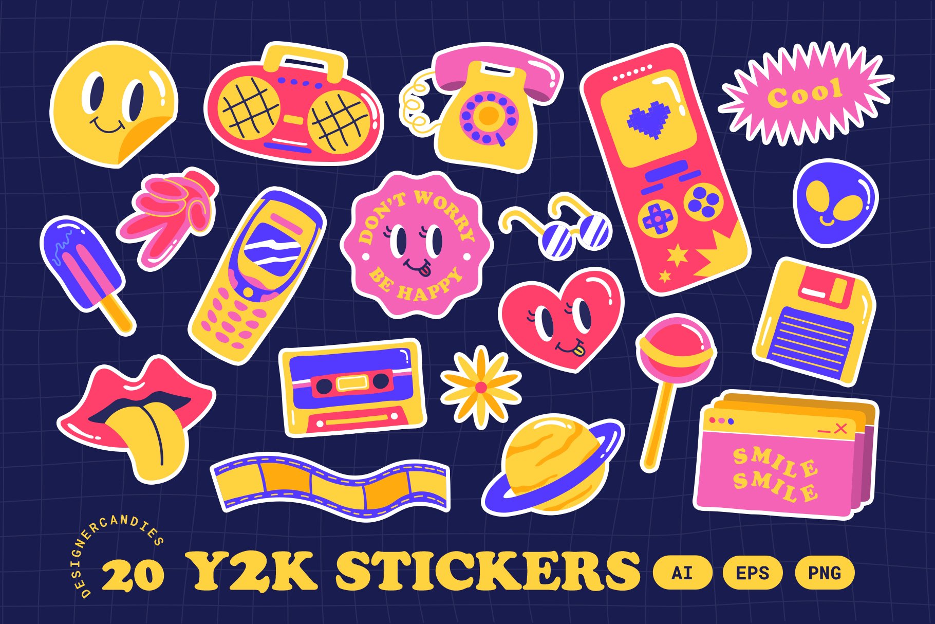 Retro 90s Stickers PNG  Vintage sticker bundle