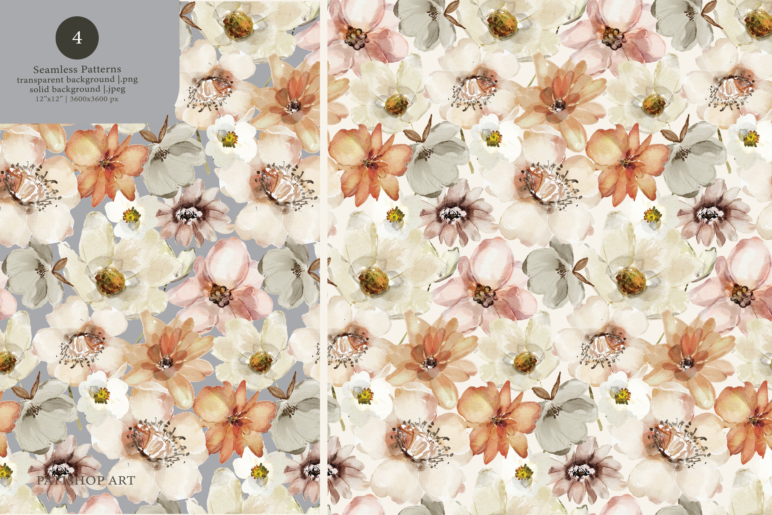 Meadow Flowers Watercolor Seamless Pattern Set Design Cuts