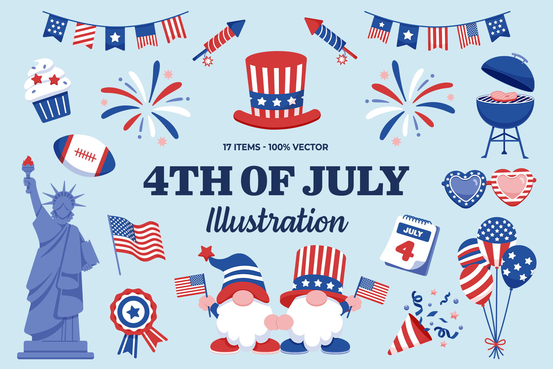 4th July Vector Illustrations Set Design Cuts