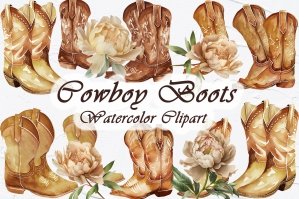 Cowboy Boots Watercolor Clipart