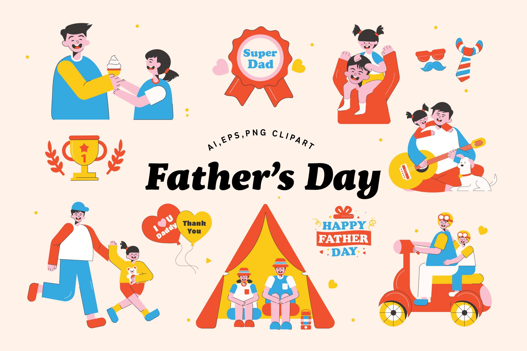 Fathers Day Illustration Set 2 Design Cuts 