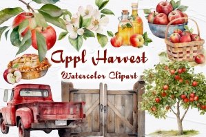 Apple Harvest Watercolor Clipart