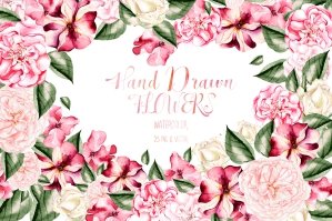 Hand Drawn Watercolor Flowers Collection