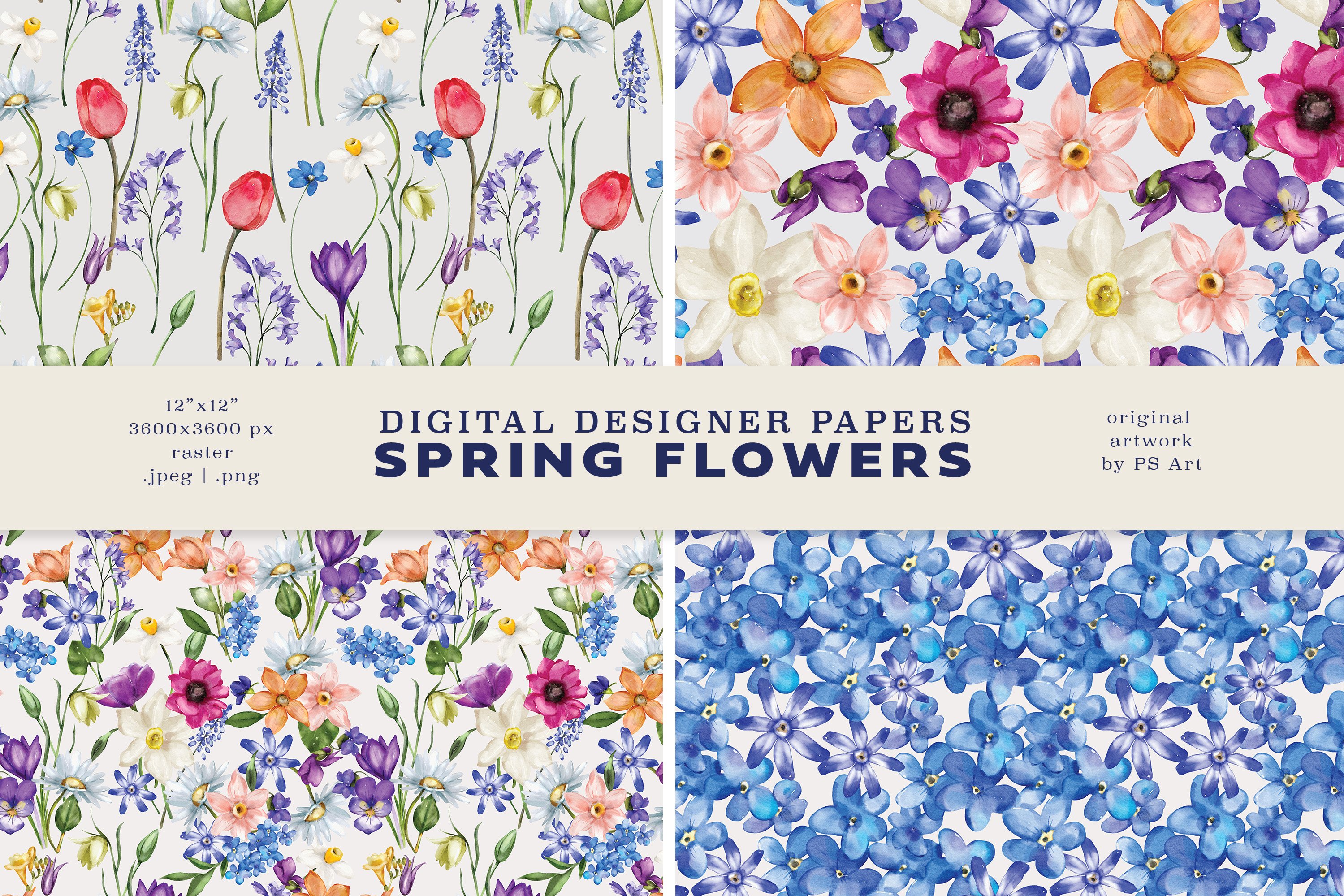 Spring Flowers Watercolor Clipart Collection - Design Cuts