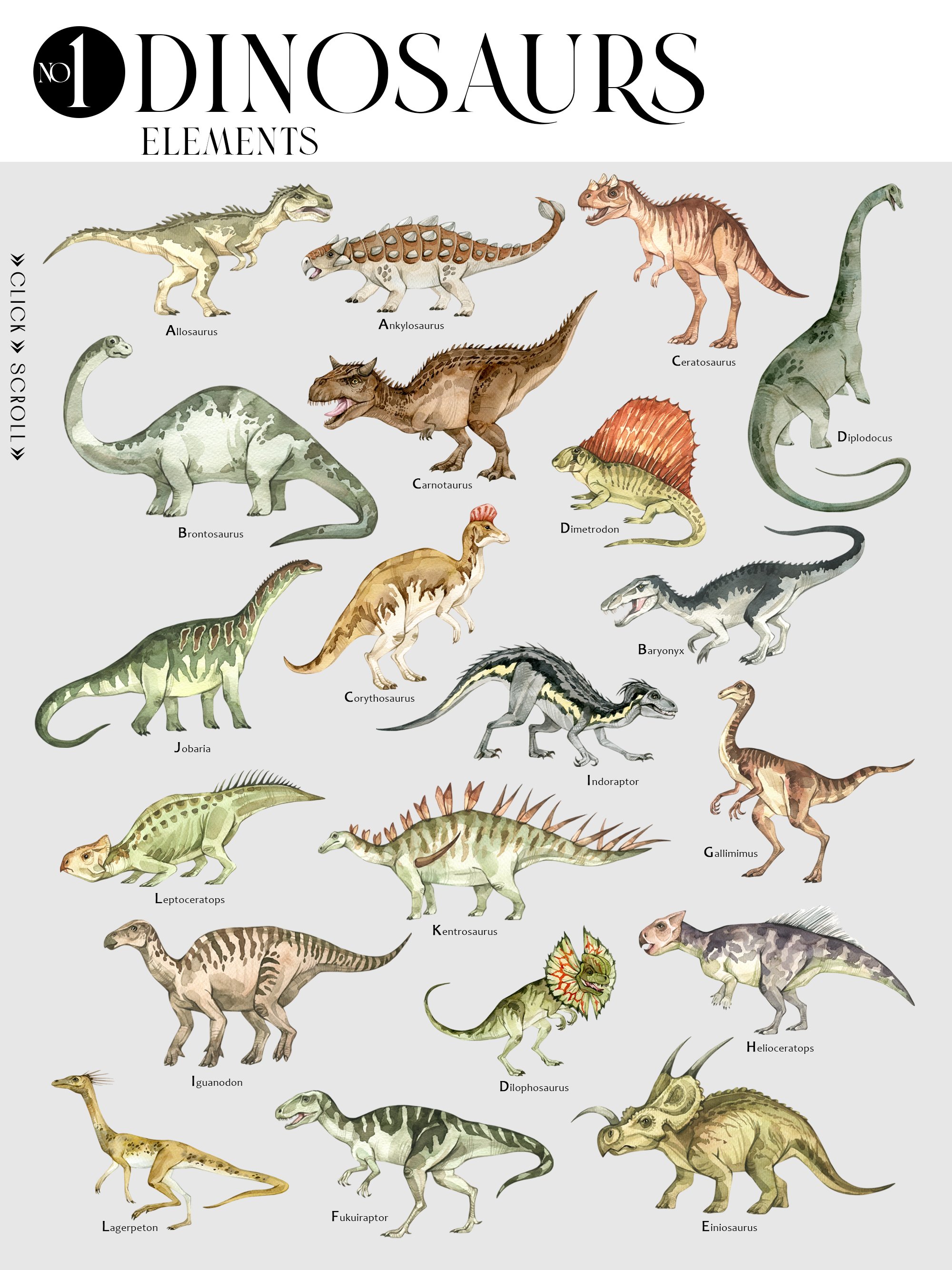 DINOSAURIA Watercolor Prehistoric Encyclopedia - Design Cuts