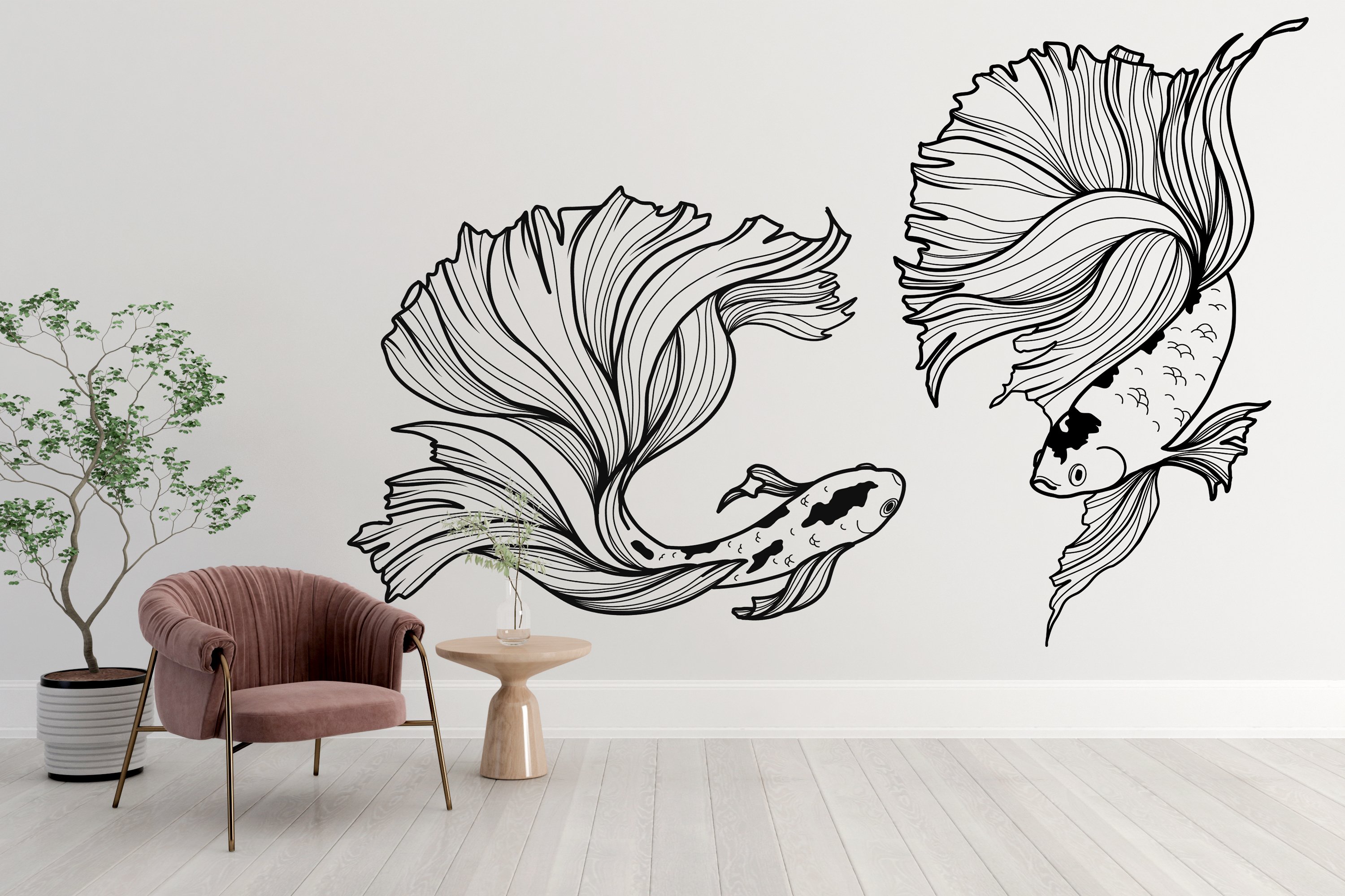 Fish Wall Decal, One Line Art Large Vinyl Sticker, Boho Modern