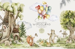 Spring Woodland Cute Baby Animals Clipart