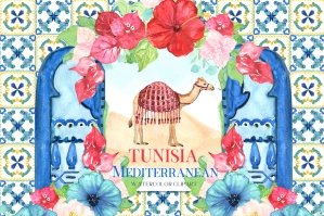 Tunisia Mediterranean Watercolor Tiles