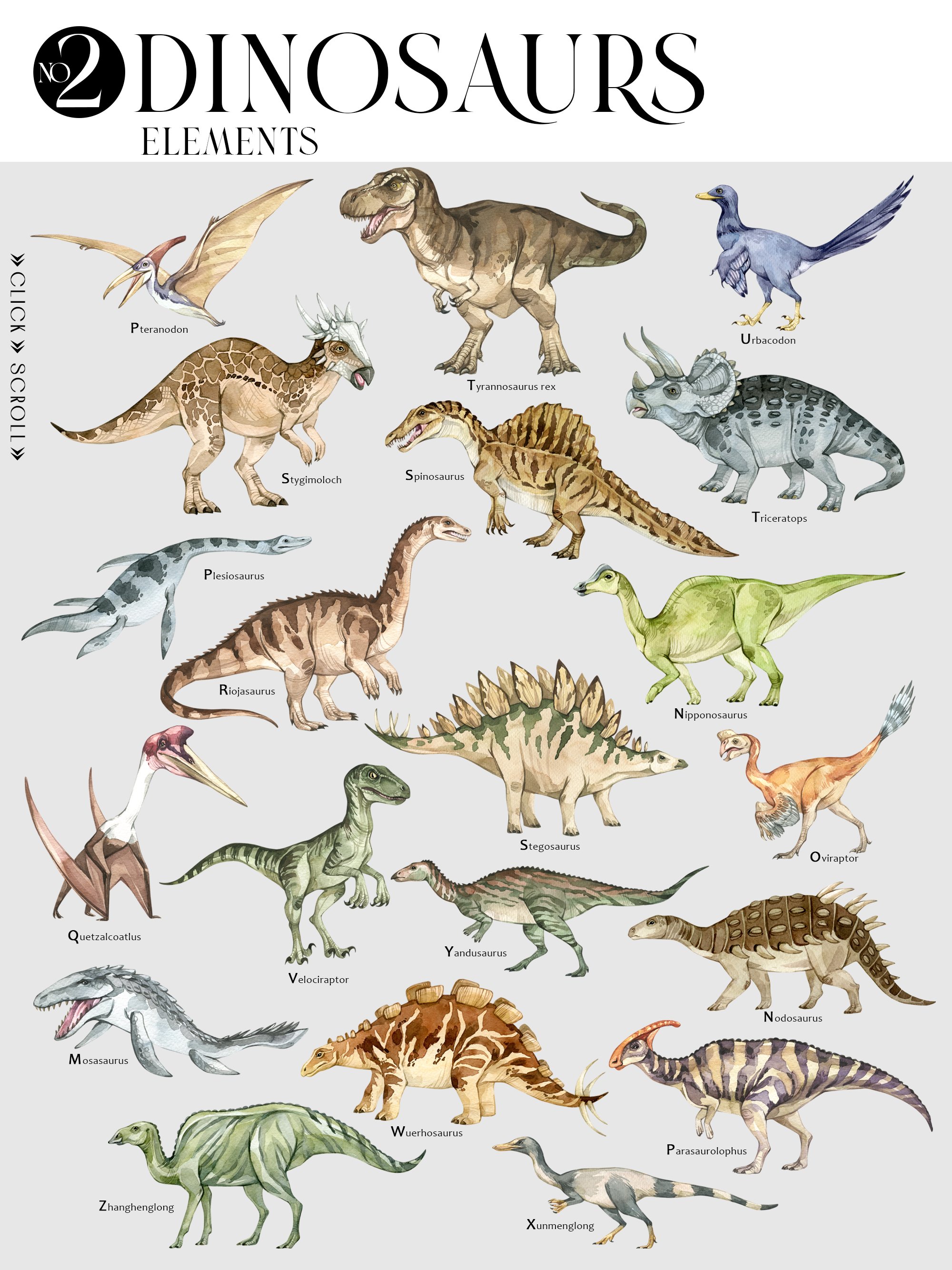 DINOSAURIA Watercolor Prehistoric Encyclopedia - Design Cuts