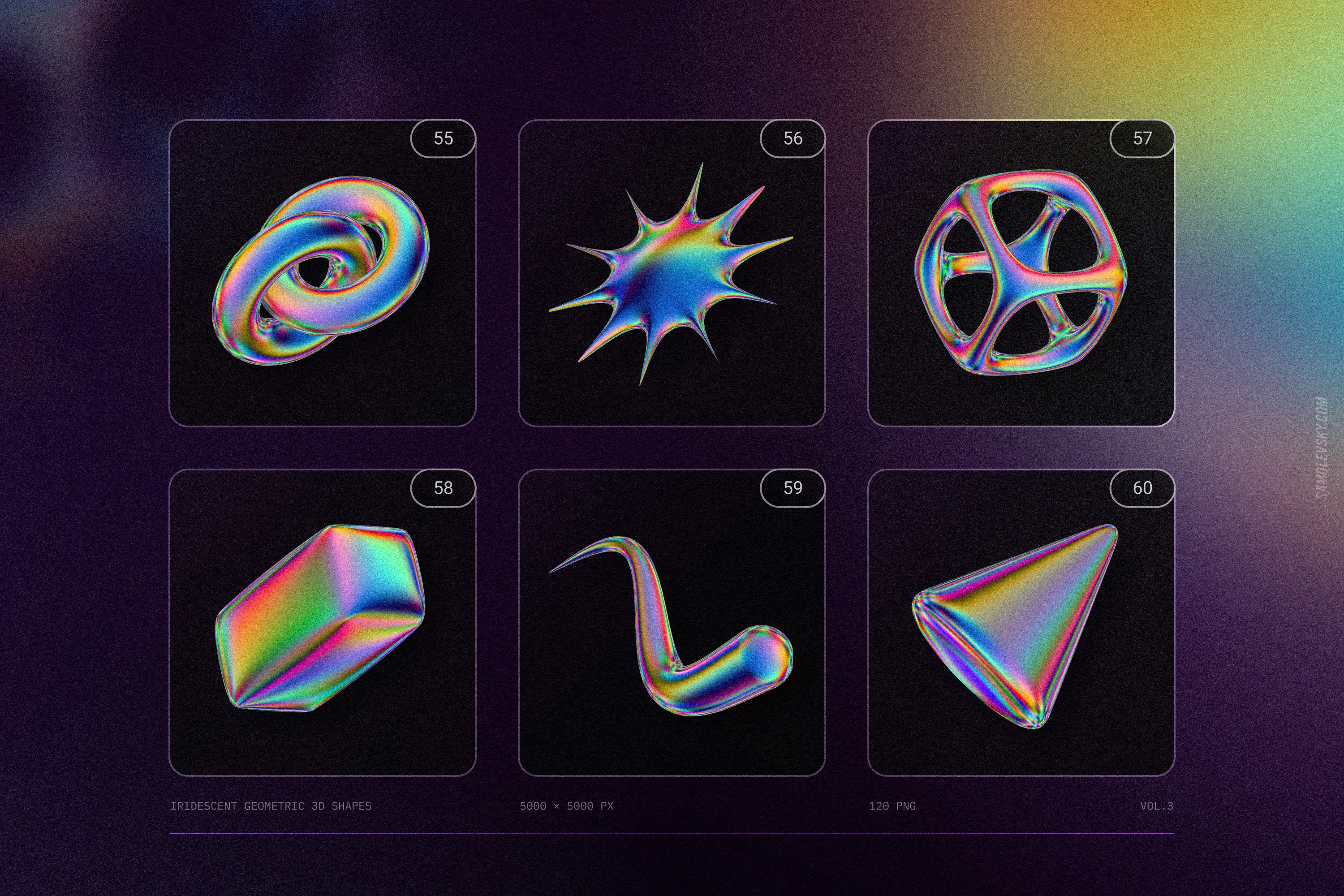 Iridescent Geometric 3D Shapes Vol3 - Design Cuts