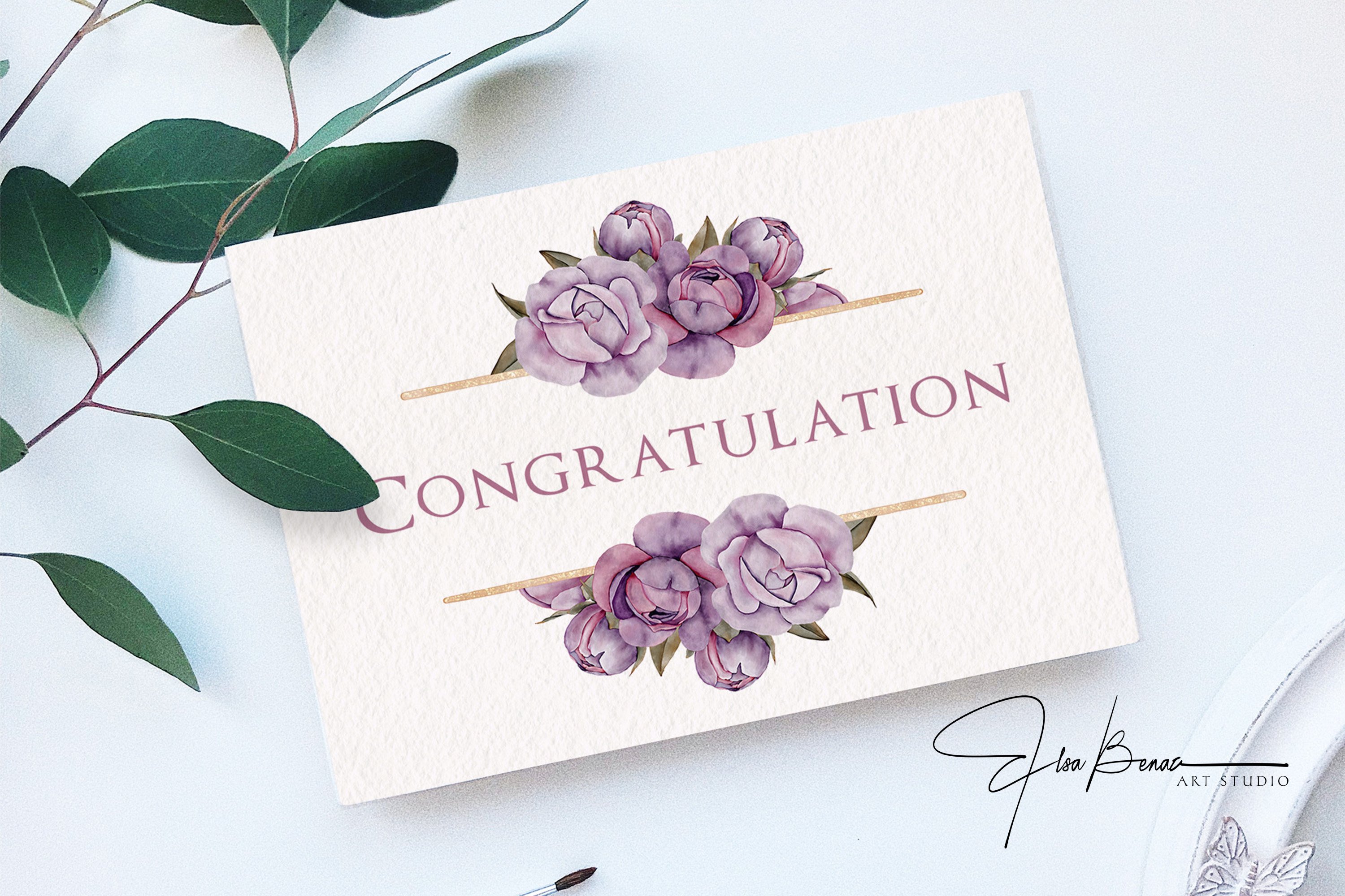 Watercolor Purple Peony And Alphabet Decoration - Design Cuts